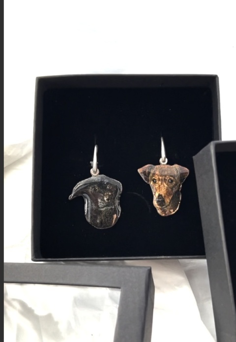 ręcznie malowane kolczyki ze srebra - kolczyki z psami