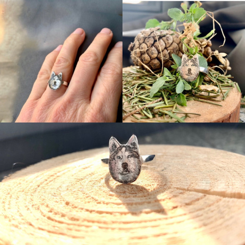 Pierścionek z portretem pupila – personalizowany portret psa lub kota malowany ręcznie | Srebro 925